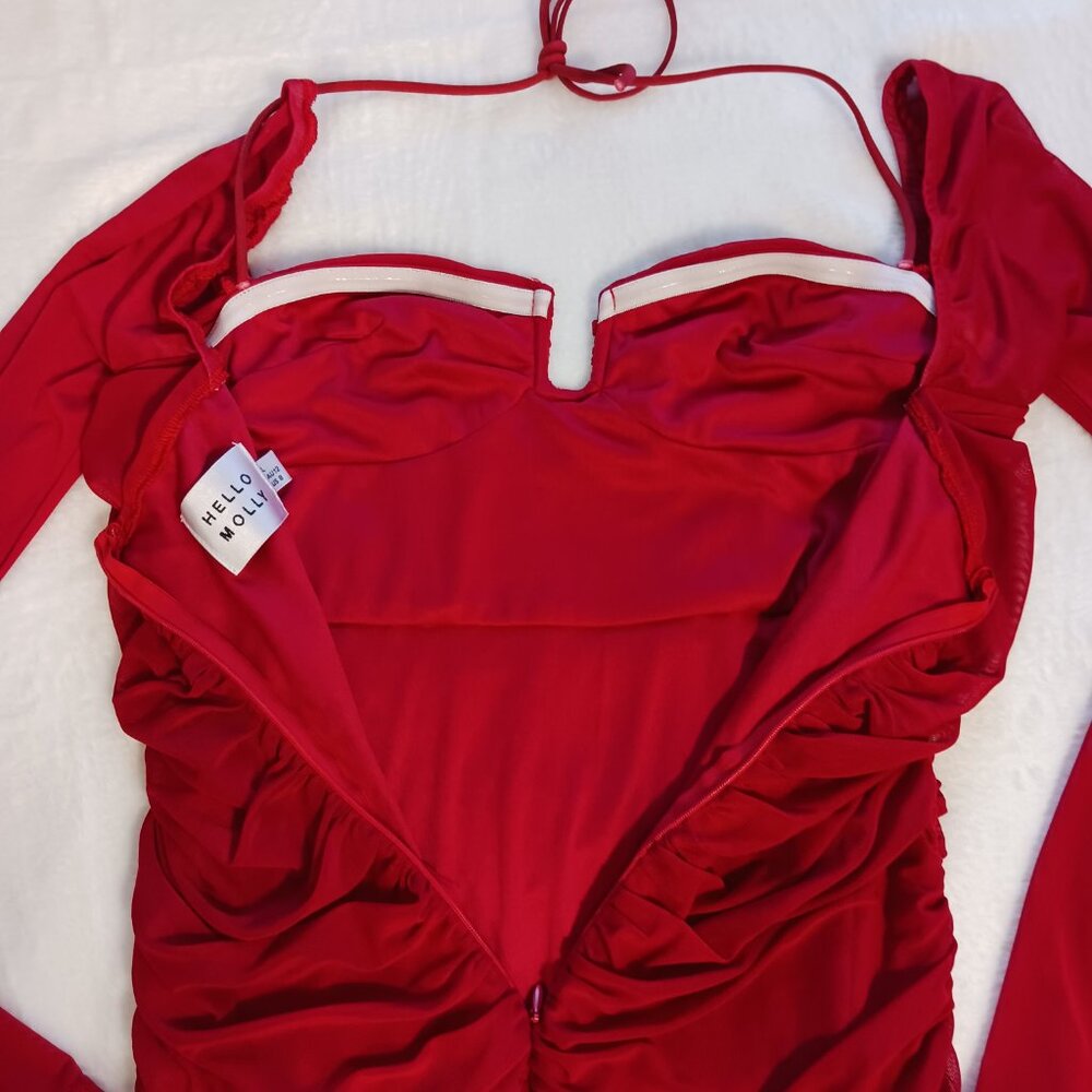 Hello Molly, Ruched, Dark Red, Long Sleeve, Special Occasion Dress, Size 8. - Picture 8 of 14